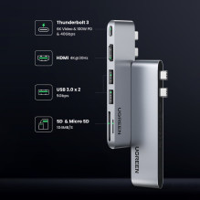 Ugreen 80856 nešiojamojo kompiuterio dokas / prievadų replikatorius 2 x USB 3.2 2 kartos (3.1 2 kartos) C tipo aliuminis