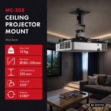 Maclean Projector Ceiling Mount / Hanger, Steel, 180-310 mm, up to 15 kg, MC-208 B