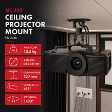 Maclean Ceiling Mount / Hanger for Projectors, 54-320 mm, up to 13.5 kg, 360-degree rotation, MC-200 B Maclean Ceiling Mount / Hanger for Projectors, 54-320 mm, up to 13.5 kg, 360-degree rotation, MC-200 B