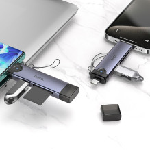 Card reader SD / TF 3.0 + USB 2.0 Type-C / Lightning Hoco HB56B grey