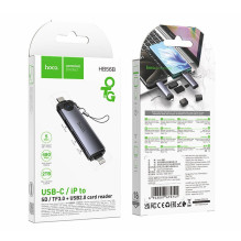 Card reader SD / TF 3.0 + USB 2.0 Type-C / Lightning Hoco HB56B grey