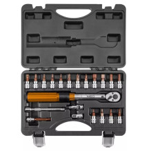 Neo Tools 1/4" dvikryptis sukimo momento raktas, 5-25NM, 21 vnt. rinkinys.