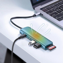 USB Adapteris - Ugreen CM195 6-in-1 USB-C, Pilkas