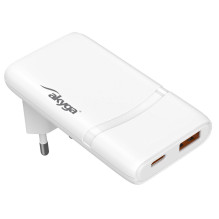 USB Įkroviklis - Akyga 65 W USB-C / USB-A GaN Įkroviklis Baltas