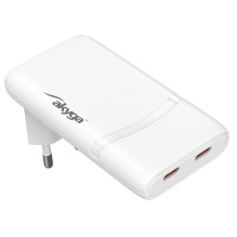 USB Įkroviklis - Akyga 65 W Dvigubas USB-C GaN Įkroviklis Baltas USB Įkroviklis - Akyga 65 W Dvigubas USB-C GaN Įkroviklis Baltas