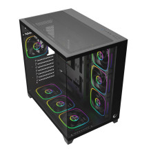 Kompiuterio Korpusas - RAMPAGE Juodas , RGB , ATX , Micro ATX , Mini-ATX , 41 cm , 16 cm , 7 x 120 mm Ventiliatorių