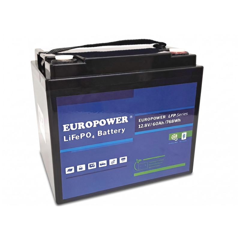 Battery LiFePO4 EUROPOWER series LFP 12.8V 60Ah Bluetooth, heating mat (Service life ~4000 cycles)