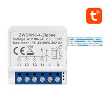Išmanusis jungiklis - AVATTO ZWSM16-W4 4-kanalinis ZigBee išmanusis jungiklis