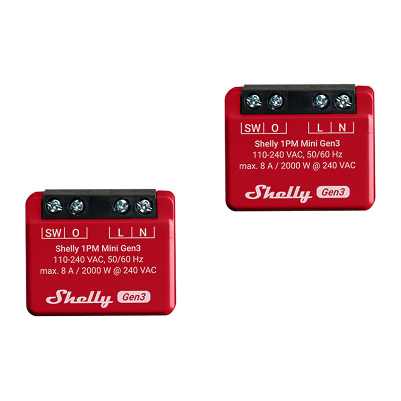 Išmanusis namų valdiklis - Shelly 1PM Mini Gen4 Zigbee / Matter 2 vnt. rinkinys, energijos stebėjimas, nuotolinis valdym
