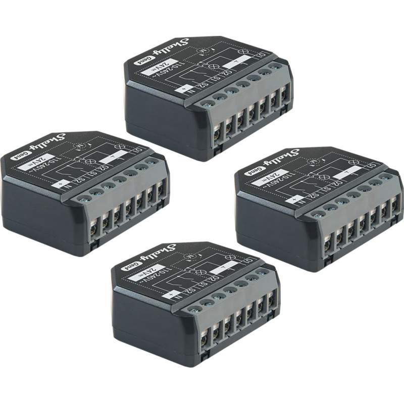 Išmaniųjų Namų Relių Valdiklis - Shelly 2PM Gen4 Zigbee / Matter Valdiklių Rinkinys, 4 Vnt., Juodas