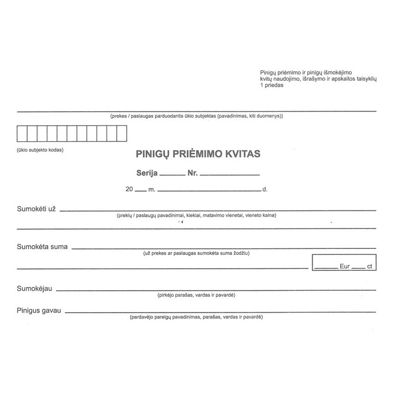 Pinigų priėmimo kvitai, A6, 50 lapų