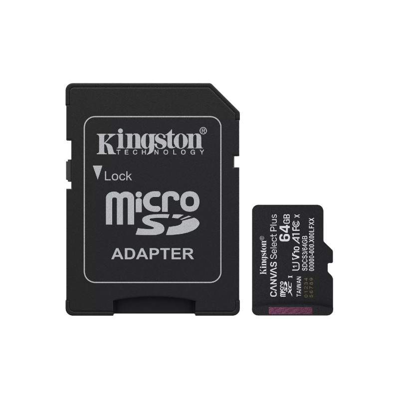 Kingston Technology 64GB microSDXC Canvas Select Plus Gen3 100MB / s A1 Kortelė ir adapteris