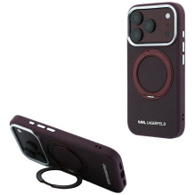 KARL LAGERFELD case for IPHONE 18 Pro / 17 Pro compatible with MagSafe (Ring Stand 360 Saffiano Classic Logo) burgundy