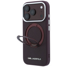 KARL LAGERFELD case for IPHONE 18 Pro / 17 Pro compatible with MagSafe (Ring Stand 360 Saffiano Classic Logo) burgundy