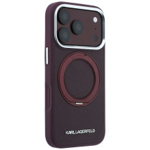 KARL LAGERFELD case for IPHONE 18 Pro / 17 Pro compatible with MagSafe (Ring Stand 360 Saffiano Classic Logo) burgundy