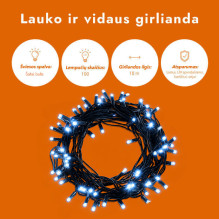 Lauko ir vidaus girlianda (šaltai baltos LED lemputės) 10 m PROLED juoda