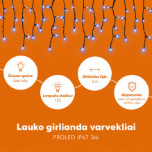 Lauko girlianda varvekliai (šaltai baltos LED lemputės) PROLED IP67 3m Lauko girlianda varvekliai (šaltai baltos LED lemputės) PROLED IP67 3m