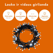 Lauko ir vidaus girlianda (šaltai baltos LED lemputės) 100 m PROLED juoda Lauko ir vidaus girlianda (šaltai baltos LED lemputės) 100 m PROLED juoda
