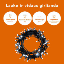 Lauko ir vidaus girlianda (šaltai baltos LED lemputės) 20 m PROLED juoda