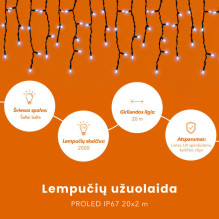 Lempučių užuolaida (šaltai baltos LED lemputės) PROLED IP67 20x2 m