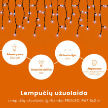 Lempučių užuolaida (šaltai baltos LED lemputės) PROLED IP67 8x2 m