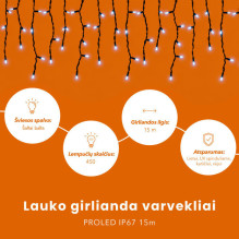 Lauko girlianda varvekliai (šaltai baltos LED lemputės) PROLED IP67 15m
