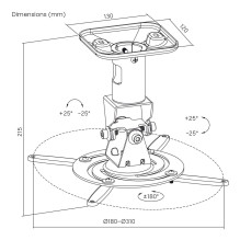 Projektoriaus Lubų Laikiklis - Maclean MC-208 W Baltas, 180-310 mm, 15 kg, ±25° Pakreipimas, 180° Pasukimas Projektoriaus Lubų Laikiklis - Maclean MC-208 W Baltas, 180-310 mm, 15 kg, ±25° Pakreipimas, 180° Pasukimas