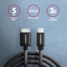 USB-C į Micro-B 1M / SPEED BLK BUMM3-CM10AB AXAGON LAIDAS