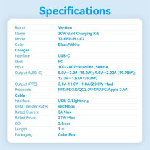 MOBILIOJO ĮKROVIKLIS SIENINIS USB-C / 20W TZ-FEPW0-EU-02 VENTION