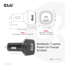 Automobilinis įkroviklis USB+USB-C / 63W CAC-1922 CLUB3D Automobilinis įkroviklis USB+USB-C / 63W CAC-1922 CLUB3D