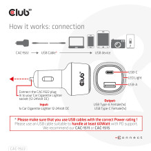 Automobilinis įkroviklis USB+USB-C / 63W CAC-1922 CLUB3D Automobilinis įkroviklis USB+USB-C / 63W CAC-1922 CLUB3D