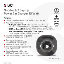 Automobilinis įkroviklis USB+USB-C / 63W CAC-1922 CLUB3D Automobilinis įkroviklis USB+USB-C / 63W CAC-1922 CLUB3D