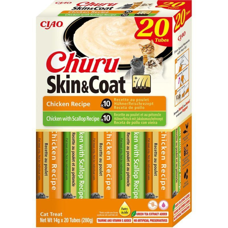 INABA SkinCoat vištienos skanėstai katėms - 20 x 14 g