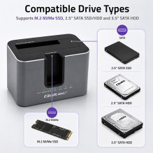 HDD / SSD Doko Stotelė - Qoltec 52631, M.2 NVMe / SATA III, USB-C, 10 Gb / s, 28 TB, Grafito rengys HDD / SSD Doko Stotelė - Qoltec 52631, M.2 NVMe / SATA III, USB-C, 10 Gb / s, 28 TB, Grafito rengys