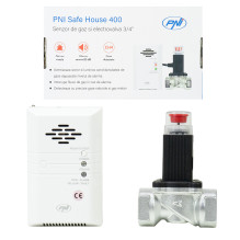 Kit PNI Safe House 400 gas sensor and solenoid valve 3 / 4 inch, sound and light alarm, 85dB, detected natural gas, meth