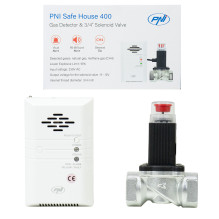 Kit PNI Safe House 400 gas sensor and solenoid valve 3 / 4 inch, sound and light alarm, 85dB, detected natural gas, meth
