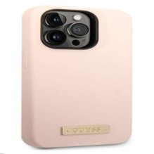 Guess Apple iPhone 14 Pro Silicone Metal Logo MagSafe Compatible Case Pink