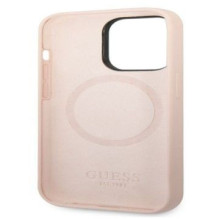 Guess Apple iPhone 14 Pro Silicone Metal Logo MagSafe Compatible Case Pink