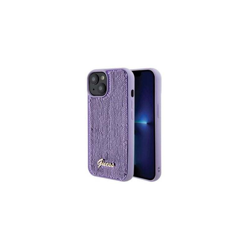 Guess Apple iPhone 15 HC SEQUIN SCRIPT METAL violetinis