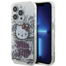 Hello Kitty Apple iPhone 15 Pro 6.1 kietas dėklas IML Kitty On Bricks Graffiti White