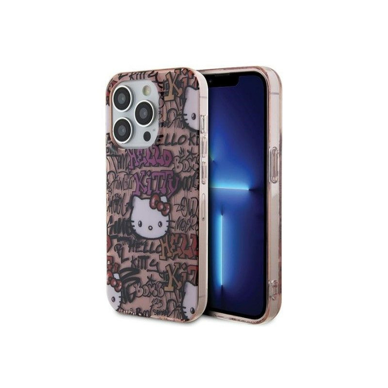 Hello Kitty Apple iPhone 15 Pro 6.1 kietas dėklas IML Tags Graffiti Pink