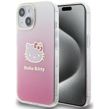 Hello Kitty Apple iPhone 15 6.1 kietas dėklas IML gradientinis elektroforezės formos kačiuko galvos rožinis