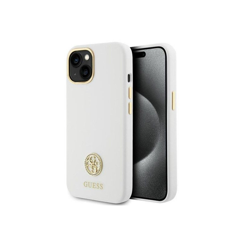 Guess Apple iPhone 15 / 14 / 13 6.1 kietas silikoninis dėklas su logotipu, juodas 4G