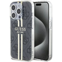 Guess Apple iPhone 15 Pro Max kietas dėklas IML 4G auksinės juostelės juodos spalvos