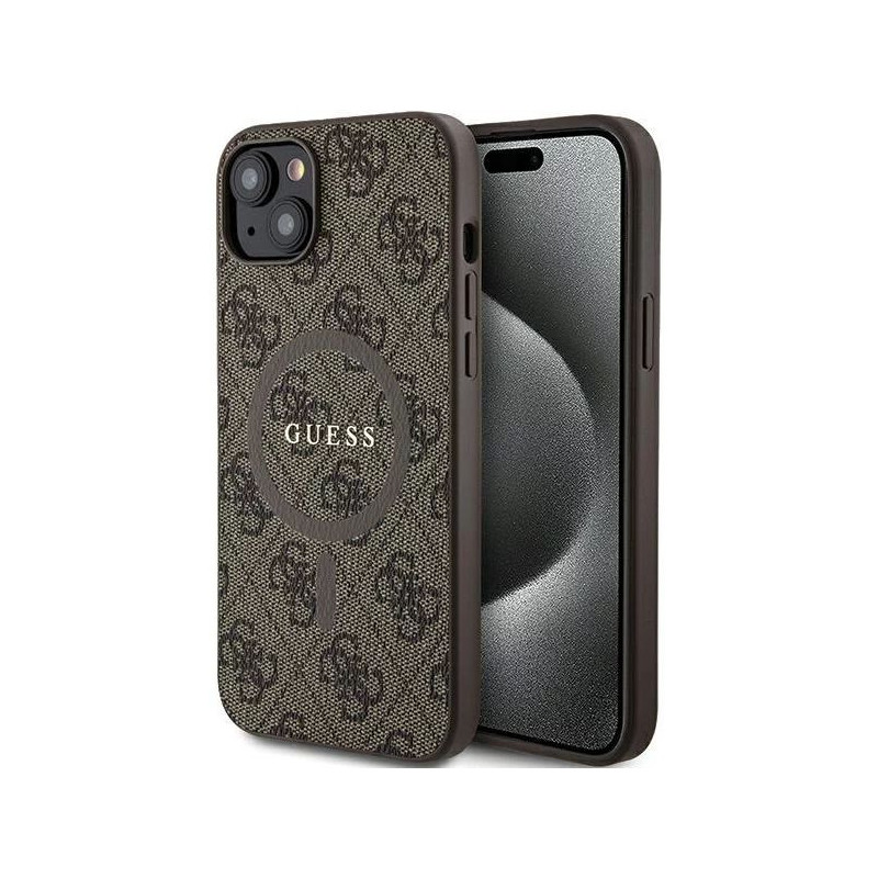 „Guess“ odinis metalinis „MagSafe“ logotipas, rudas, Apple iPhone 15 4G