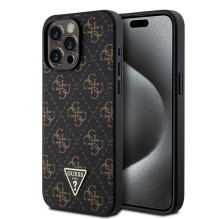 „Guess“ Apple iPhone 15 Pro Max 4G trikampio formos metalinis logotipas, juodas „Guess“ Apple iPhone 15 Pro Max 4G trikampio formos metalinis logotipas, juodas