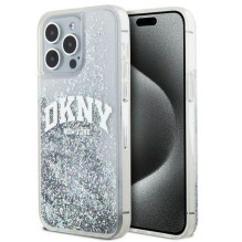 DKNY Apple iPhone 15 Pro Max 6.7 kietas dėklas su skystu blizgučiu ir dideliu logotipu, juodas
