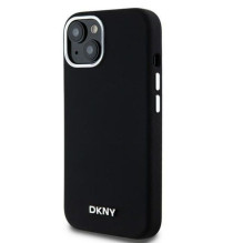 DKNY Apple iPhone 15 dėklas, skysto silikono, mažas metalinis logotipas, MagSafe, juodas DKNY Apple iPhone 15 dėklas, skysto silikono, mažas metalinis logotipas, MagSafe, juodas