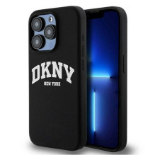DKNY Apple iPhone 14 Pro 6.1 dėklas, skysto silikono, baltos spalvos, su spausdintu logotipu, MagSafe Black