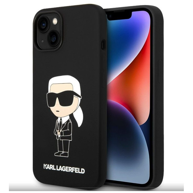 Karl Lagerfeld Apple iPhone 15 skysto silikono Ikonik NFT dėklas, juodas